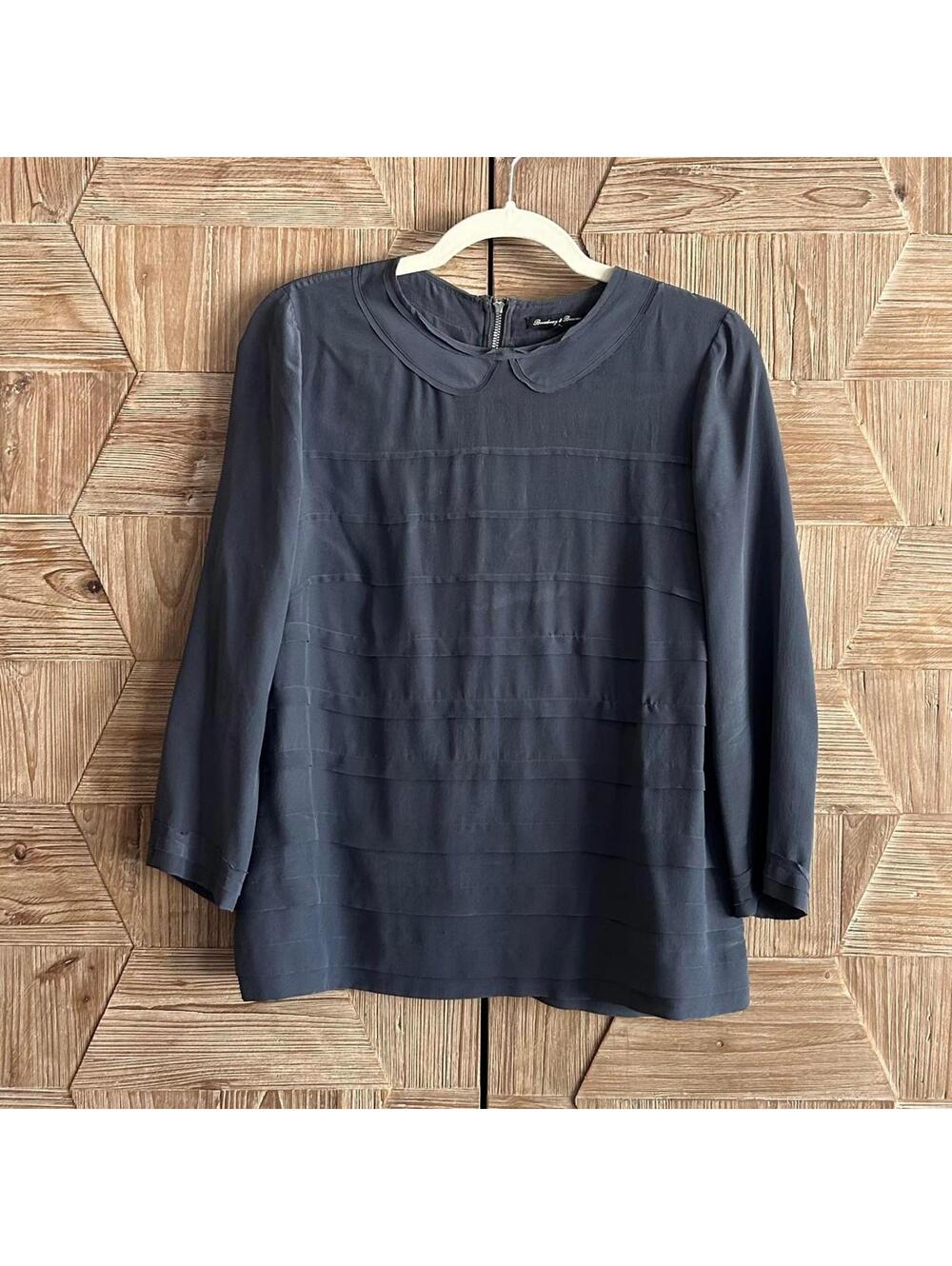 Broadway & Broome Gray Silk Layered Raw Edging 3/4 Sleeve Blouse M